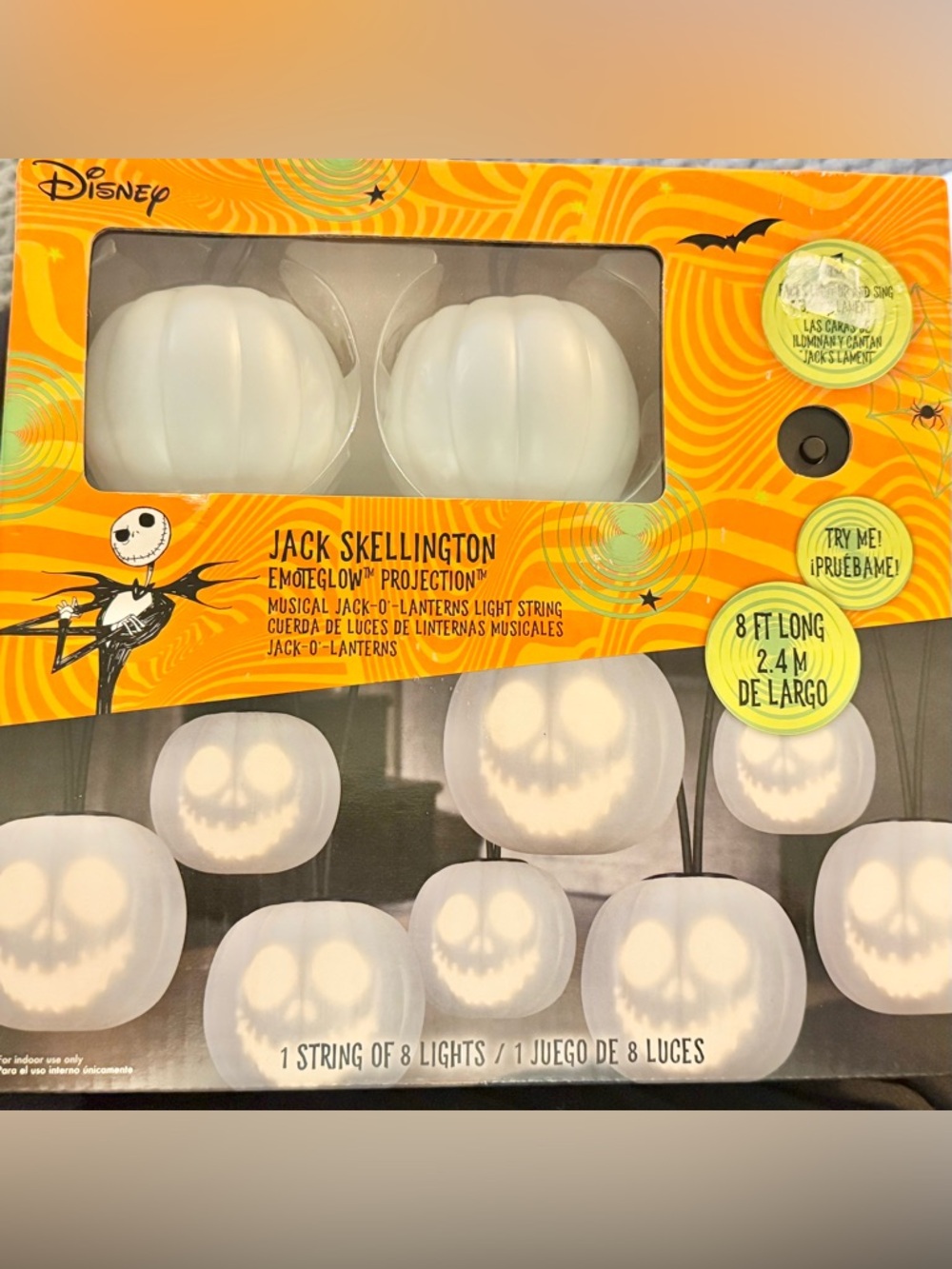 Gemmy Disney Jack Skellington White Musical Jack-O'-Lanterns Light String new